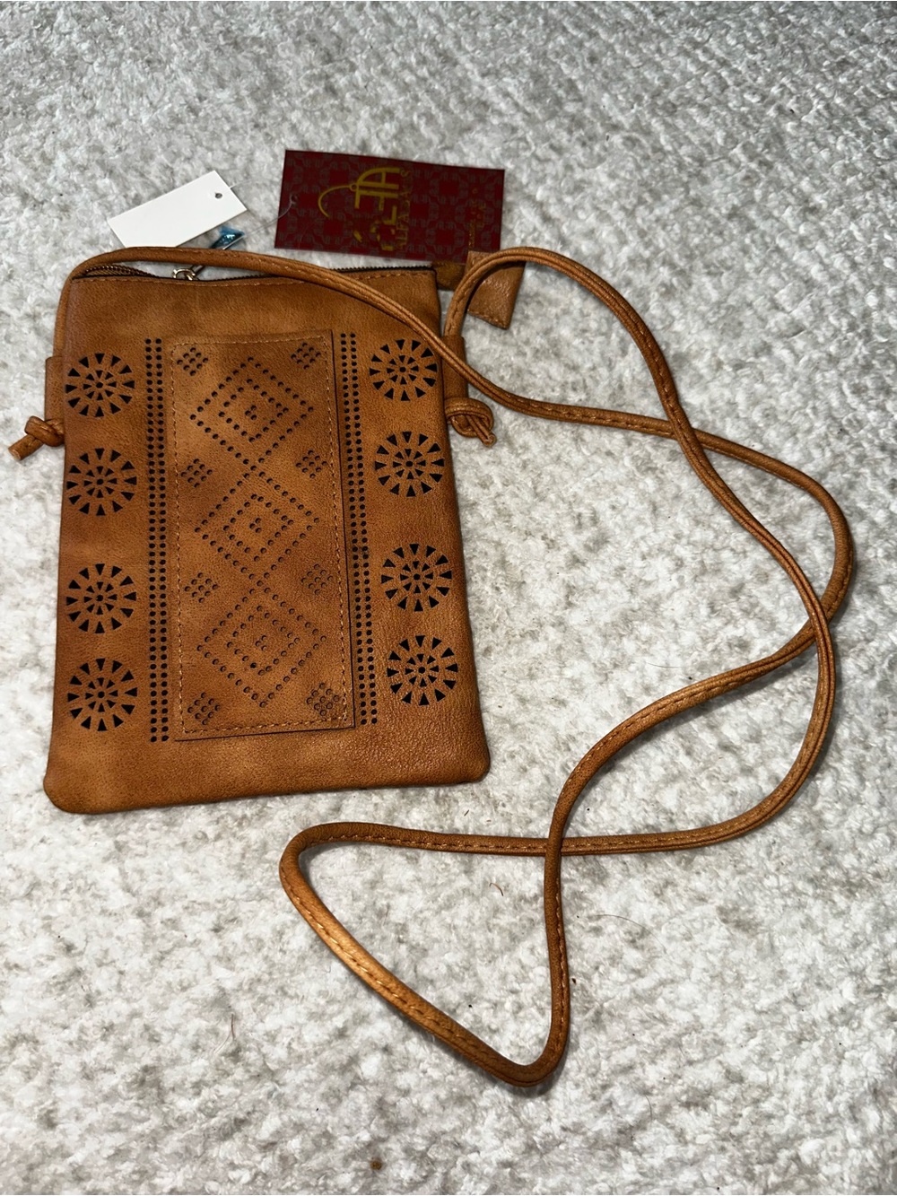 Tan Laser-Cut Crossbody Bag - Women's Lightweight Shoulder Bag